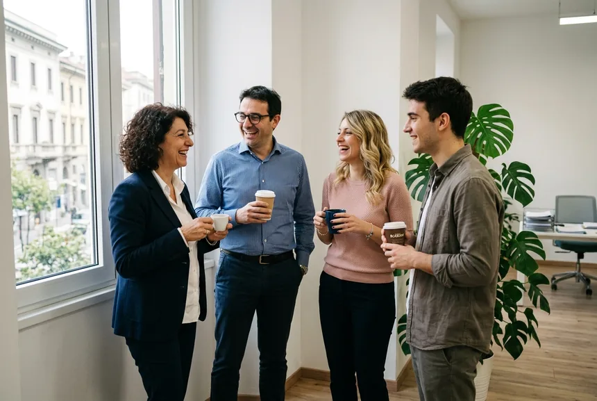 Il team dello studio durante una pausa